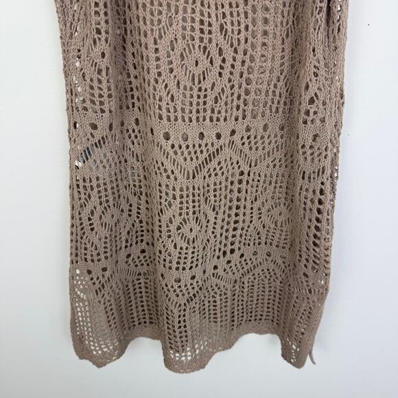 Womens Crochet Knit Sleeveless Bohemian Swimsuit Tan Coverup Mini Dress Medium - Picture 6 of 7